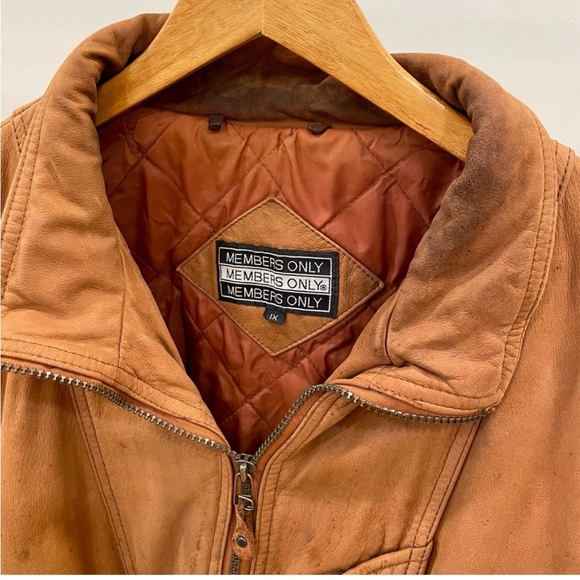 Vintage Members Only Aviator Bomber Leather Flight Jacket - Caramel Cognac Brown - Picture 5 of 9